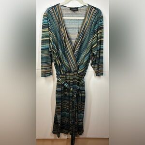 Lane Bryant 22/24 Faux Wrap Dress Striped Knit 3/4 Sleeve Plus Size